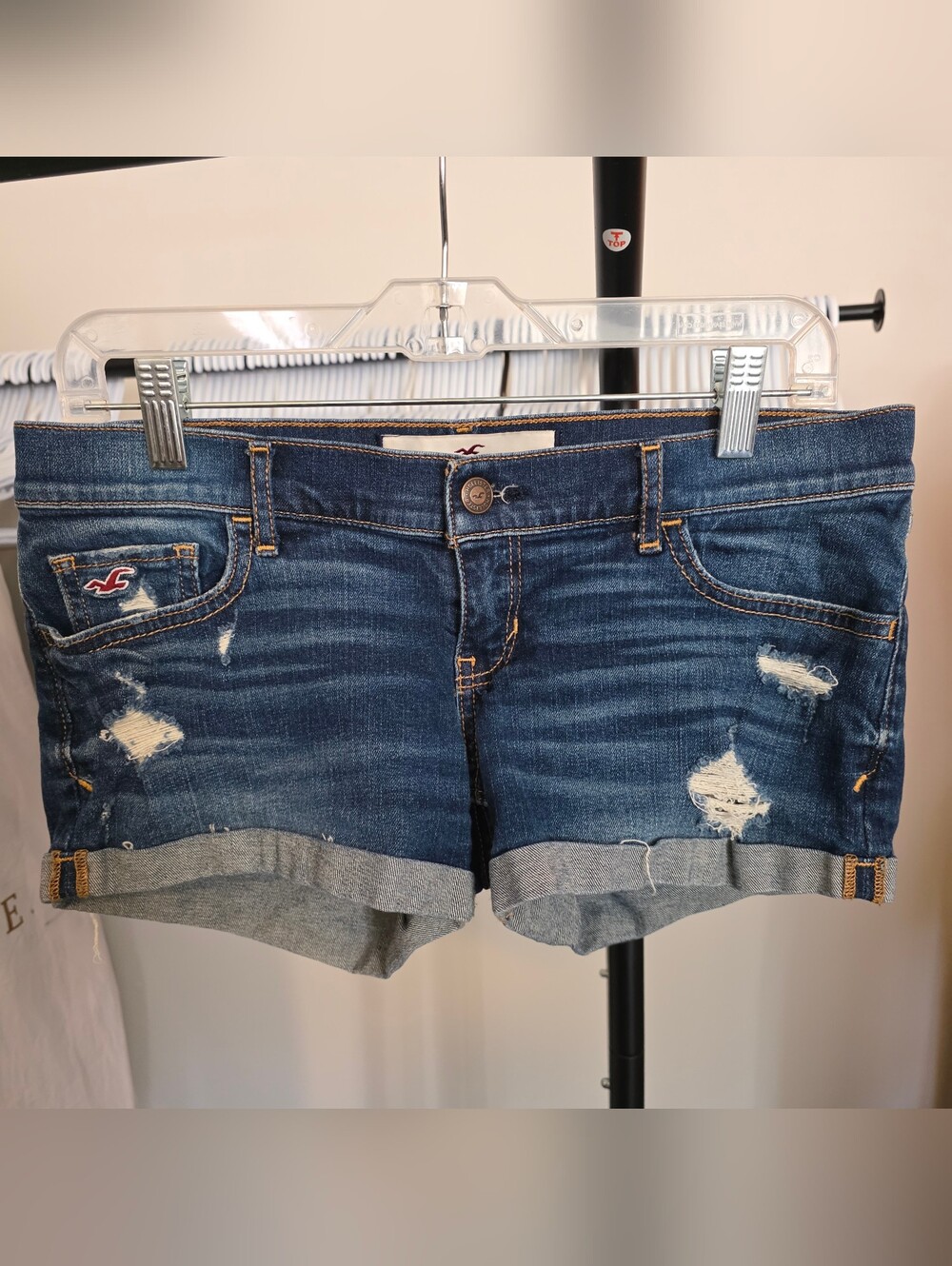 Hollister Y2K Vintage Dark Blue Ultra Low Rise Denim Mini Short Shorts